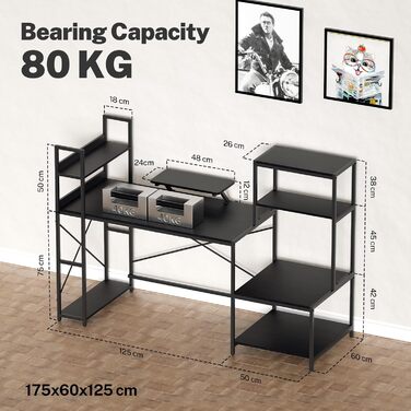 Комп&39ютерний стіл Huracan Desks з полицями, великий стіл з місцем для зберігання, дерев&39яний кутовий комп&39ютерний стіл з кріпленням для монітора, ігровий кутовий комп&39ютерний стіл, стіл для навчання, чорний колір