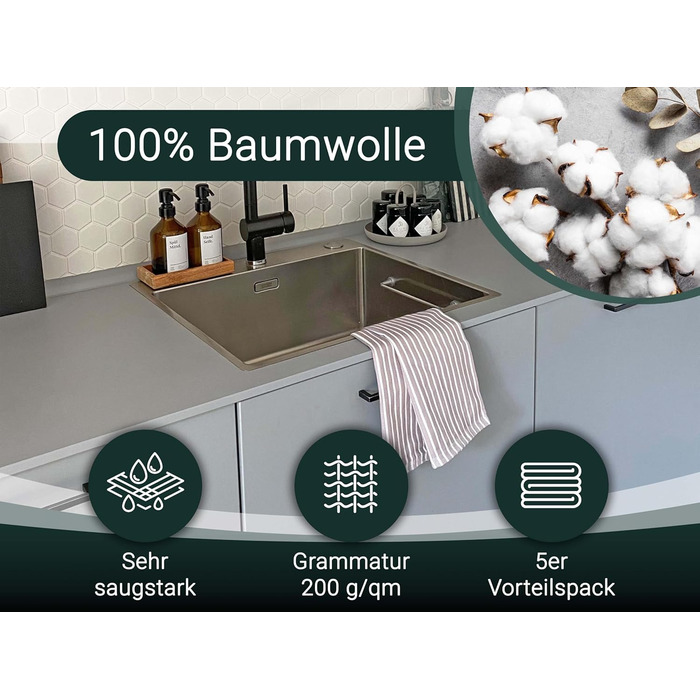 Набір з 5 бавовняних чайних рушників розміром 50x70 см - добре поглинаючі та міцні кухонні рушники - можна прати при температурі д
