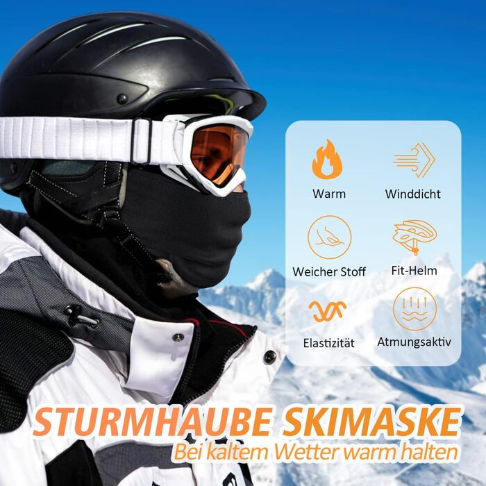 Зимова балаклава, 2 шт., для чоловіків та жінок, вітрозахисна термомаска для обличчя/лижної маски для спорту на свіжому повітрі, велоспорту, катання на лижах, мотоцикла, велосипедів, один розмір, чорнийчорний