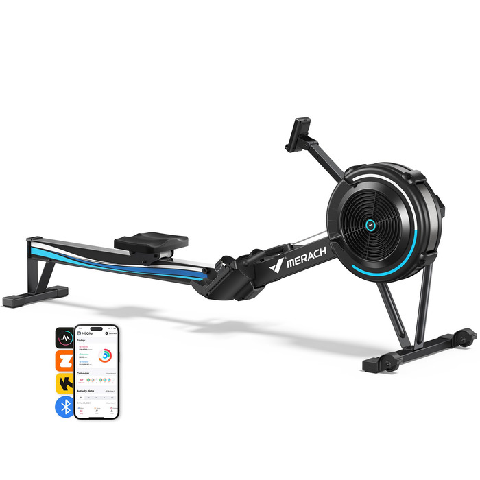 Повітряний гребний тренажер MERACH для домашнього використання, 10 регульованих рівнів з ексклюзивним додатком, професійний гребний тренажер для приміщень, ергономічне комфортне сидіння, легке зберігання