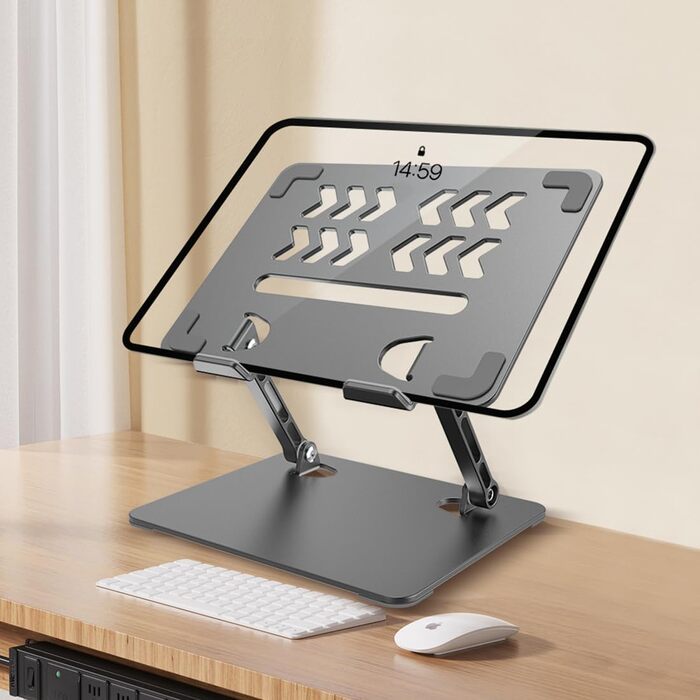 Підставка для планшета та ноутбука, регульована по висоті, з алюмінієвим тримачем, ергономічна з охолодженням, портативна настільна підставка з подвійною опорою для планшетів та ноутбуків до 17,3 дюймів