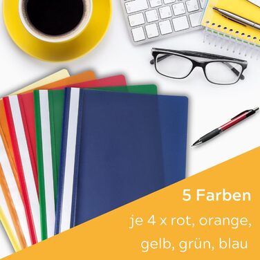 Папок-застібок (PP) DIN A4, 5 кольорів, пластик, що переробляється, зроблено в Німеччині - стійкі до документів та без кислот - 1 комплект (1 x 20 шт.), 20