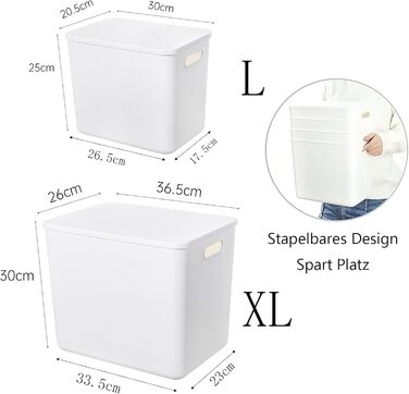 Л 25 л, 6 великих пластикових білих контейнерів для зберігання, кошики, скриня для іграшок з кришкою та ручкою, контейнер-органайзер для дітей, дитячої кімнати, полиць, ігрової кімнати, спальні, офісу, шафи, дому (4XL 2 л), білий колір, 4 XL 2 л, 12