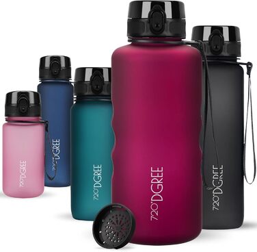 Пляшка для води 720DGREE 1 л Sport 'uberBottle softTouch Ситечко - Без BPA - Пляшка для води для універу, роботи, фітнесу, велосипеда, активного відпочинку, роботи - спортивна пляшка з тритану - легка, ударостійка, багаторазова (2000 мл, 23 Lavish Plum - 