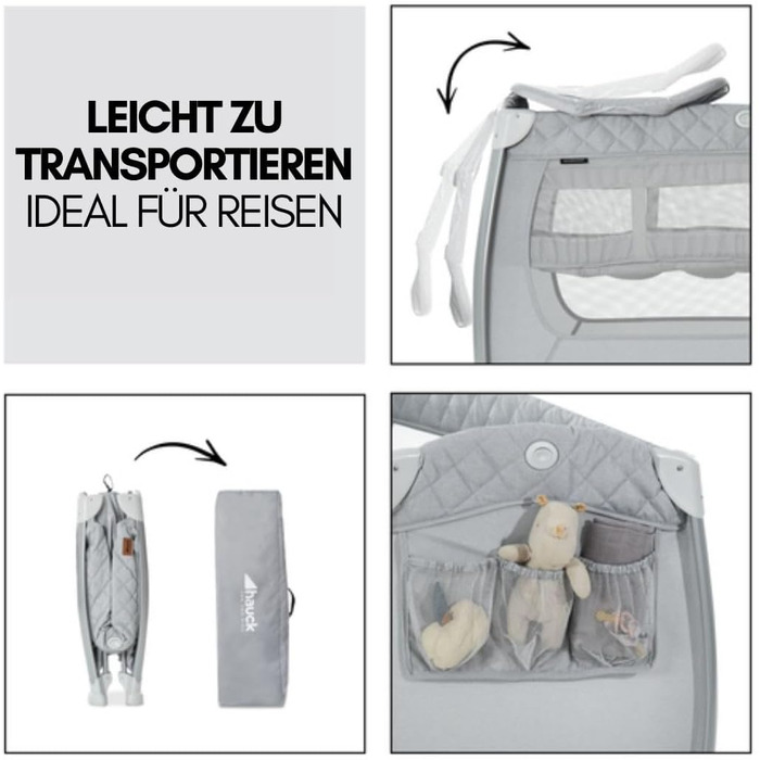 Дорожнє ліжечко Hauck Play N Relax Center з пеленальною підкладкою, регульованою висотою та боковим входом - Стьобаний сірий