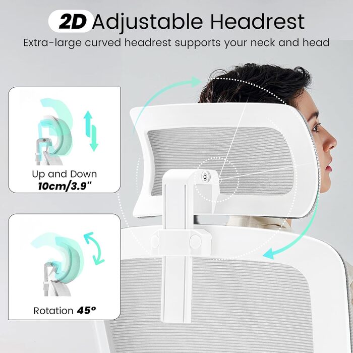 Ергономічне офісне крісло Fizzin, комп&39ютерне крісло з регульованою поперековою опорою, дихаюче сітчасте робоче крісло з потовщеною подушкою, зручне робоче крісло для домашнього офісу (сіре)