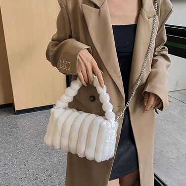 Біла пухнаста вечірня сумочка-клатч зі штучного хутра на ланцюжку для весілля, випускного або вечірки