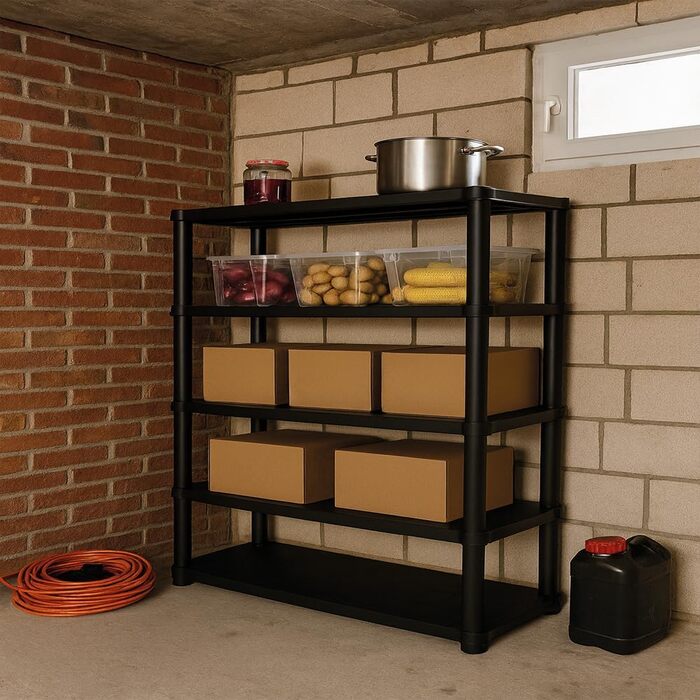 Пластиковий стелаж Ondis24 антрацитового кольору, 120 x 40 x 180 см міцний стелаж без болтів з 5 полицями, 60 кг на полицю полиця для зберігання, полиця для підвалу, полиця для майстерні, полиця для зберігання в гаражі та коморі