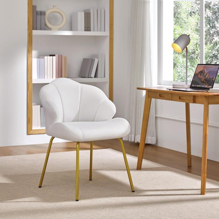 Крісло Yaheetech, крісло-шезлонг у формі мушлі, сучасне крісло з відкидною спинкою, м&39яке крісло з металевими ніжками, поліестер, для вітальні/туалетного столика/спальні, білий 1 білий