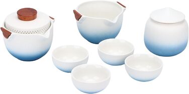 Похідний чайний сервіз Poenvfpo керамічний чайник для подорожей у шкіряній сумці-органайзері, ідеальний для автоподорожей та пікніків на природі