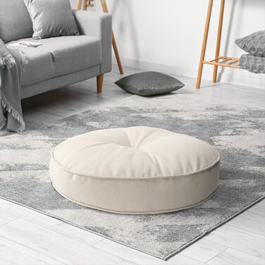 Підлогова подушка для дому та вулиці - пуф-сидіння для підлоги та саду, стійка до атмосферних впливів, водонепроникна, висота приблизно 10 см - кругла, Ø 60 см, піщана