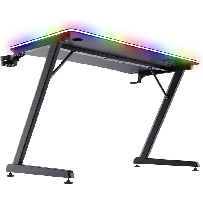 Ігровий стіл Trust Gaming GXT 710 Luminus Pro 120x60 з RGB LED, вбудованим бездротовим зарядним пристроєм 10 Вт, 10 колірними режимами, ігровий стіл з підсклянником, гачком для навушників - чорний 120x60 см - Pro Edition Black