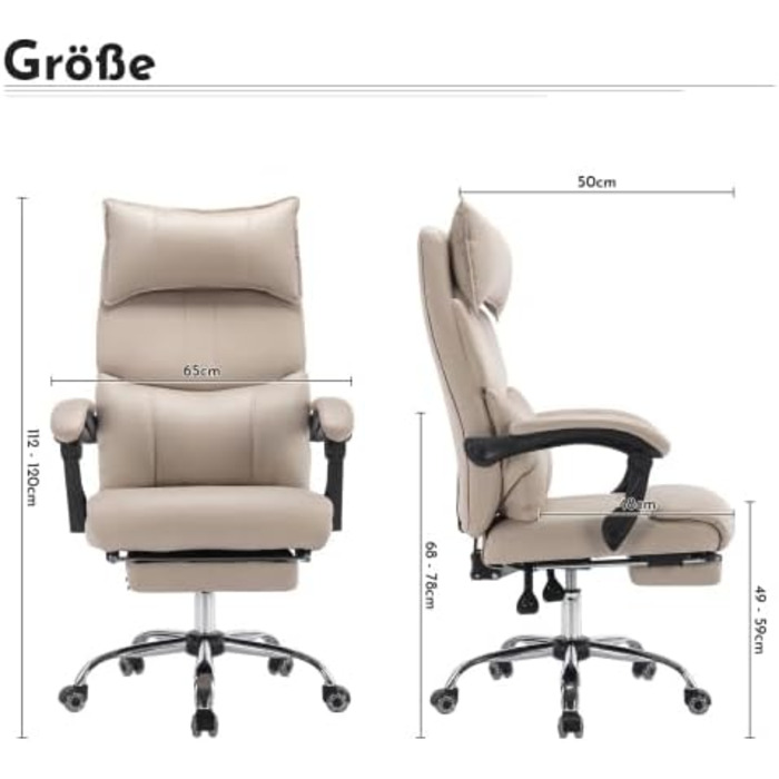 Офісне крісло з вантажопідйомністю 150 кг та 4D підлокітниками крісло керівника з дихаючої штучної шкіри, регульоване по висоті з підголівником та синхронним механізмом, бежевий/графітовий колір для домашнього офісу