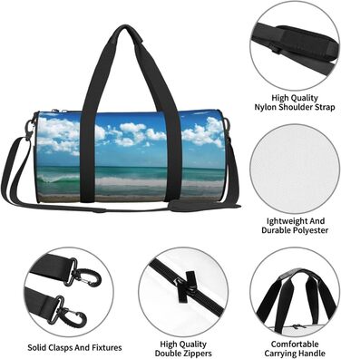 Спортивна сумка, дорожня сумка, пляжна сумка, білий принт Хмарки, сумка для подорожей на ніч, чорна, універсальний розмір, сумка для подорожей