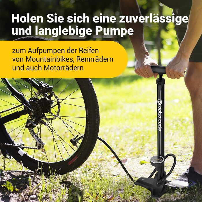 Велосипедний насос Optio Cycle, підлоговий, 61 см, 11 бар / 160 PSI, сталь/пластик, чорний
