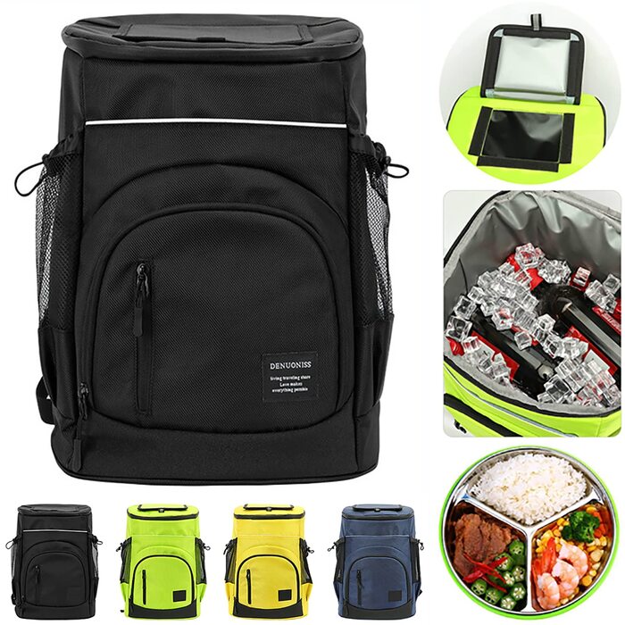 Велика сумка-холодильник 33 л, водонепроникний ізольований рюкзак-холодильник, рюкзак для пікніка з холодним пивом та відділенням для охолодження, кошик для пікніка на 2-4 особи, портативний автомобільний холодильник (чорний)