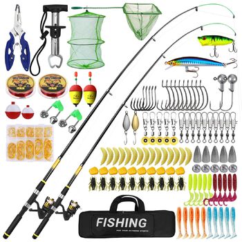 Предметний риболовецький набір для дітей, телескопічні вудки 2,1 м 1,8 м, повний комплект з котушкою, приманками та футляром для прісноводної риболовлі, рибальське спорядження для початківців, помаранчевий колір, 118-