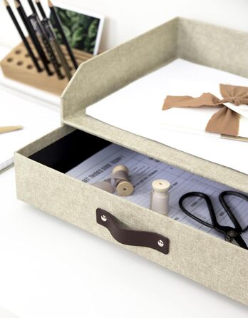 Лоток для листів BIGSO Walter з вбудованою шухлядою практичне місце для зберігання листів, документів тощо система організації з ДВП з папером, що імітує лляну тканину бежевий