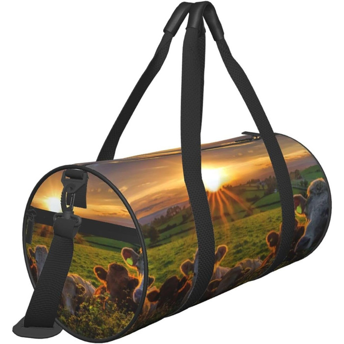 Спортивна сумка, дорожня сумка, сумка для подорожей, з принтом корівки, сумка на нічліг, чорна, універсальний розмір