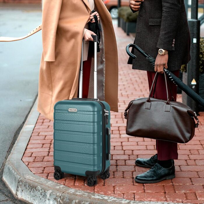 Ручна поклажа TANTOMI, 20-дюймова валіза з твердим корпусом, візок, легка валіза на колесах з ABS-пластику, дорожня валіза з 4 колесами, 3-значний кодовий замок (світло-темно-зелений, 41 л) Світло-темно-зелена ручна поклажа (M)