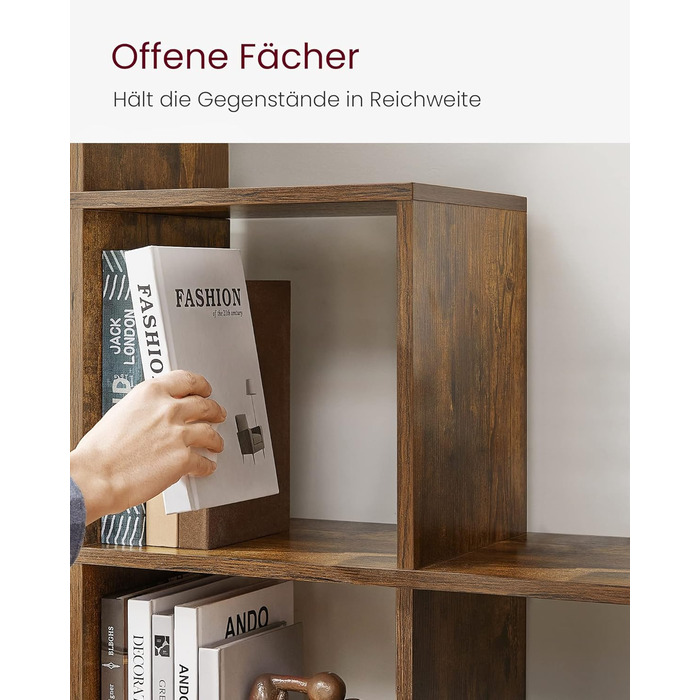 Відкрита книжкова полиця з 10 відділеннями, багаторівнева полиця, система зберігання для декору, фотографій, рослин, вітальня, спальня, кабінет, 29 x 129,5 x 129,5 см, вінтажний коричневий LBC10BX