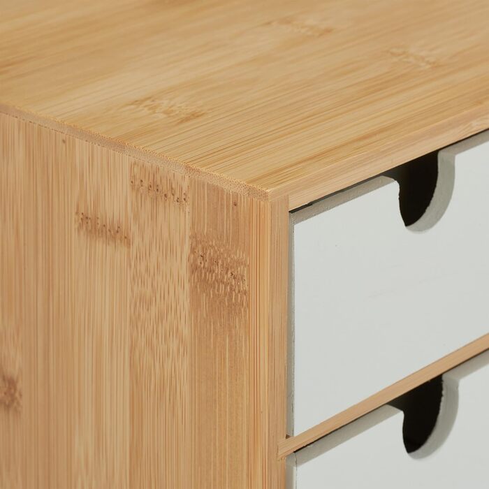 Комод Relaxdays Drawer Box, бамбук та МДФ, міні-комод з 3 шухлядами, висота та ширина 14,5x25x20 см, органайзер для столу, натуральний/білий