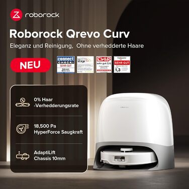 Робот-пилосос roborock Qrevo Curv з функцією миття підлоги та підйомною шваброю, подвійна система проти сплутування, шасі AdaptiLi
