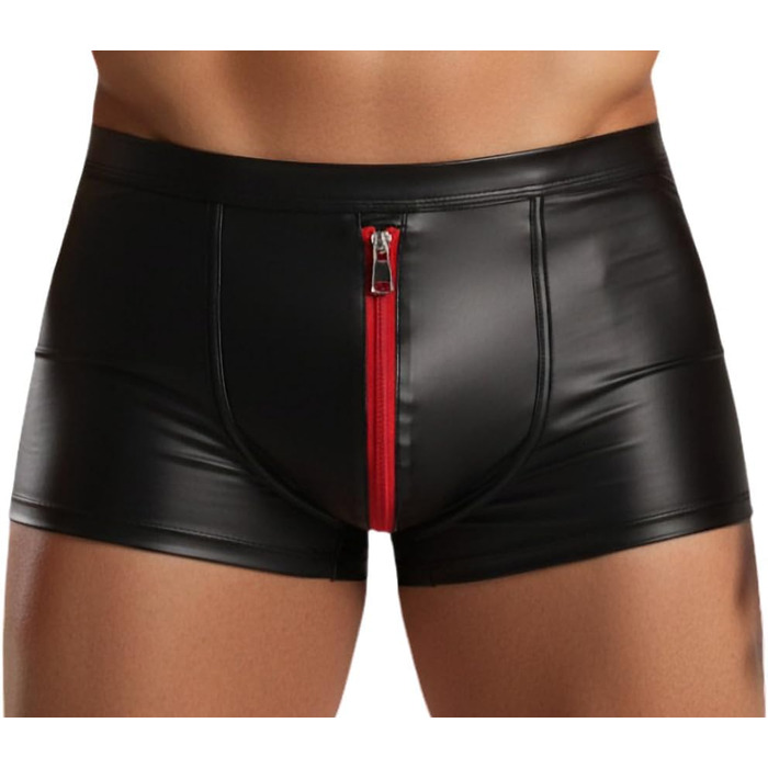 Сексуальні шорти у стилі латексу з блискавкою спереду, чорні/червоні, розмір L