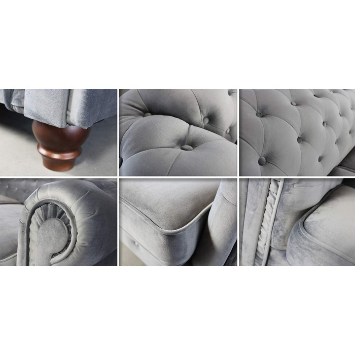 Місний диван Sofnet Chesterfield Asti, 3-місний диван, гламурний дизайн, комплект диванів, дерев&39яні ніжки, м&39який диван - вітальня, велюр (сірий (оксамит 10)), 3-