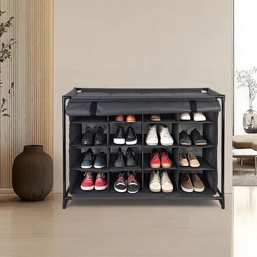 Стійка для взуття Relaxdays, 16 відділень, тканинна шафа для взуття зі шторкою, ВxШxГ 65 x 85 x 35,5 см, шафа для кемпінгу, сіра