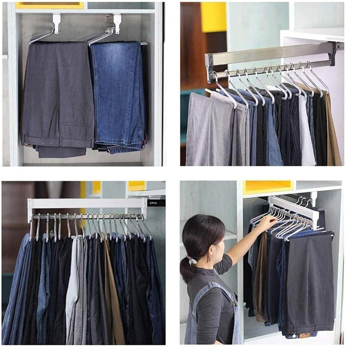 Висувна вішалка для одягу, компактна вішалка для штанів, тримач для штанів високої вантажопідйомності для шафи, висувна вішалка для одягу, висувна вішалка для одягу з функцією штовхання та висування (300 мм/11,81 дюйма)