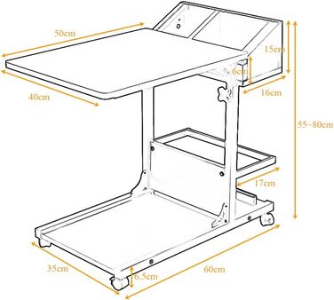 Приставний столик soges, стіл для догляду, комп&39ютерний стіл з регульованою висотою, стіл для ноутбука, стіл для ПК, підставка для ноутбука, підставка для ноутбука з колесами та відділенням для дрібних предметів, чорний