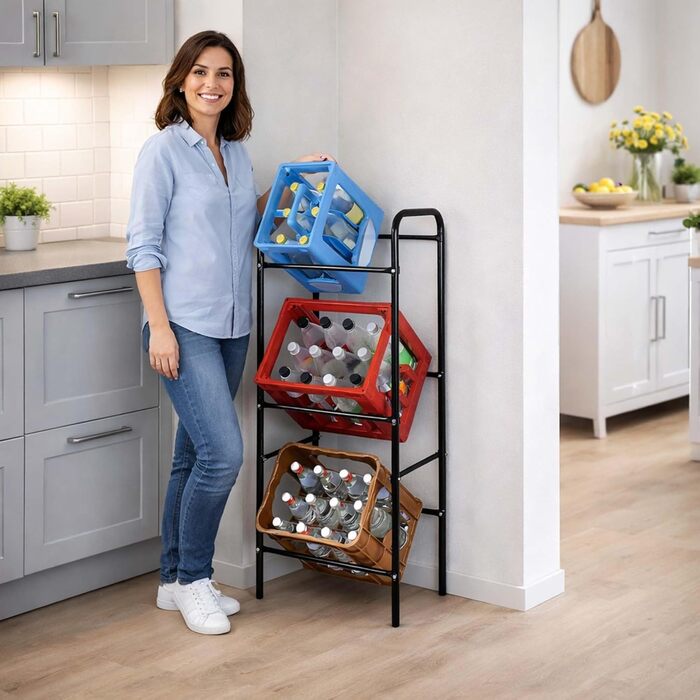 Стелаж для напоїв Wiltec на 3 ящики, сталевий стелаж для ящиків, 50x33x116 см, 20 кг на полицю