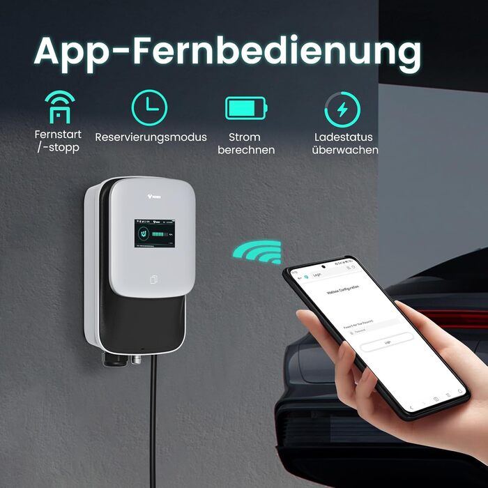 Зарядна станція GONEO Wallbox 22kW 8-32A для електромобілів 3-фазна з 5-метровим зарядним кабелем типу 2 для EV/PHEV зарядний прис