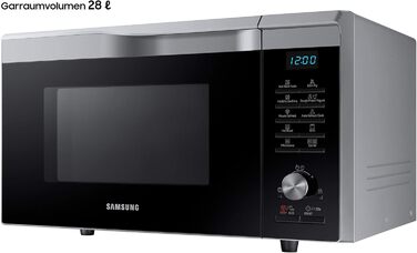 Комбінована мікрохвильова піч Samsung MC2BM6035CS/EG з грилем і гарячим повітрям, 900 Вт, 28 л місця для приготування їжі (дуже велика), ширина 51,7 см, технологія HotBlast, SlimFry, сріблястий одинарний