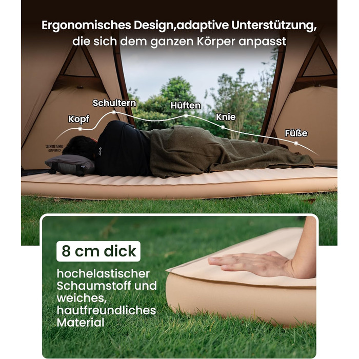 Самонадувальний надувний матрац OneTigris Dreamstar з високим коефіцієнтом опору, надувне ліжко для 1 особи, надувний матрац для гостей з мішком-насосом, для кемпінгу, подорожей та автомобіля (70 198 см) кольору койота