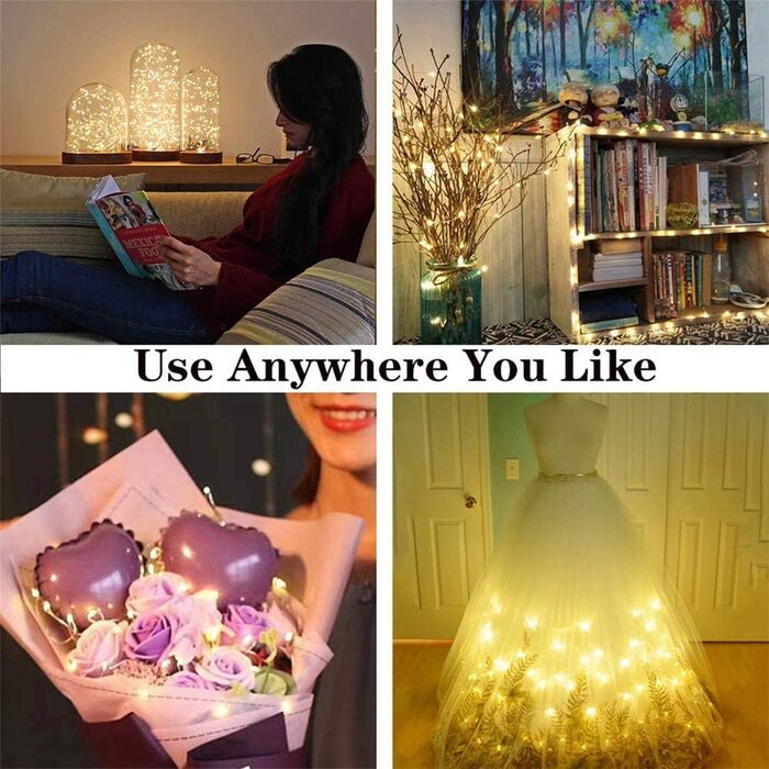 Світлодіодна батарея казкових вогнів, 20 шт. 1M 10 світлодіодів теплі білі внутрішні казкові вогні з акумулятором для спальні, веч