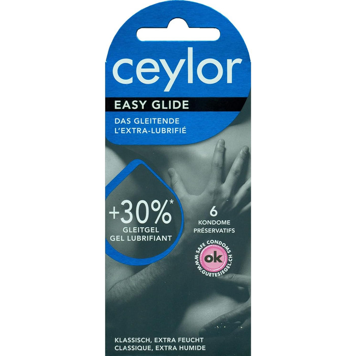Презервативи Ceylor Easy Glide 6 з екстра-змащеною основою, на 30 більше змащувального матеріалу, упаковані в гігієнічну баночку для зручного використання, найвища якість, якісний бренд зі Швейцарії.