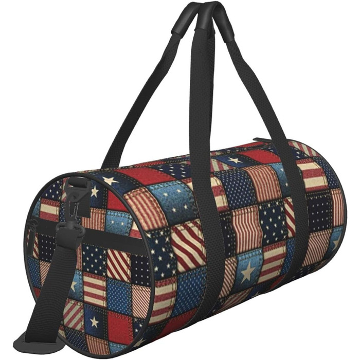 Спортивна сумка для подорожей, патчворк у стилі американського прапора, чорна, універсальний розмір