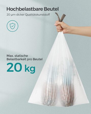 Сміттєві пакети SONGMICS зі шнурком, пакети для 25-літрових баків, пакети для кухонних баків, код 025A01, 3 рулони, всього 120 шт. , білі KRB025A03