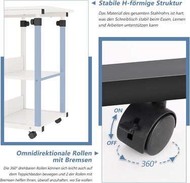Журнальний столик Dripex з колесами, регульований по висоті стіл для ноутбука, виготовлений з дерева, столик для дивана, тумбочка, журнальний столик для спальні, вітальні, білий
