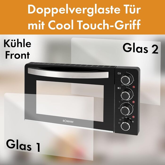 Міні-піч Bomann з конфорками та грилем Готування та випічка одночасно Міні-піч 28 л з конвекцією верхній/нижній нагрів 100-230C Електрична міні-піч 3100 Вт з аксесуарами КК 6059 КБ