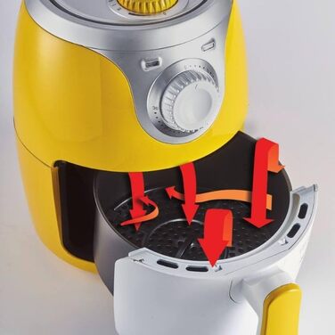 Фритюрниці, ємність 2 л, 1000 Вт, максимальна температура 200, антипригарне покриття, знімний контейнер для смаження, книга рецептів німецькою мовою, жовтий, 4615 Airy Fryer Mini