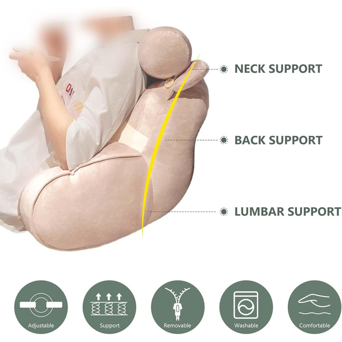 Подушка для читання, подушка для спини з підлокітниками, подушка для читання для ліжка, подушка для спинки крісла-ліжка з підтримкою спини, ергономічна подушка для спини ліжка, оксамитова подушка для читання, сірий кіт, 75x50 см