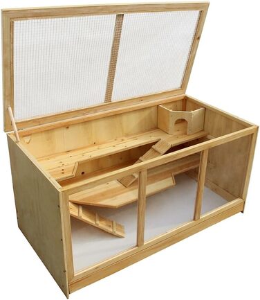 Клітка Wiltec XXL для гризунів, 3-ярусна, квадратна, 1150 x 600 x 580 мм, дерев&39яна, з кришкою на петлях та оглядовим віконцем, будиночок для дрібних тварин, клітка для мишей, клітка для хом&39яків