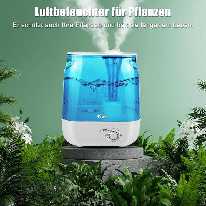 Зволожувач повітря Bear 2023 6 л з двома вихідними насадками, ергономічна ручка для перенесення, з піддоном для ароматерапії, розт