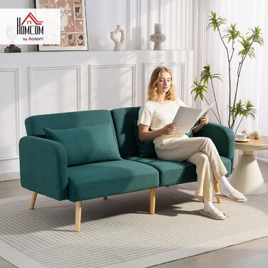 Диван-ліжко HOMCOM, 3-місний диван з функцією ліжка, 2 подушки, м&39який диван з регульованим підлокітником, лляний вигляд, для вітальні, спальні, 170 x 83 x 80 см, зелений