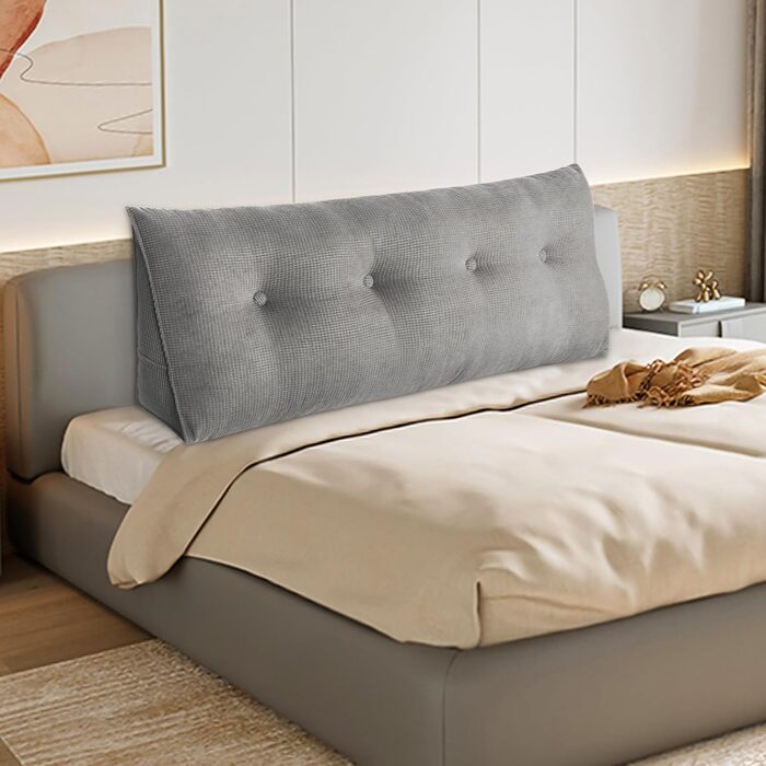 Подушка для читання Supfine для ліжка, подушка для дивана, трикутна клиноподібна подушка, кутова поперекова подушка, позиціонуюча підтримка, з чохлом, що прається (сіра, 140 x 50 x 20 см) сіра 140*50*20 см