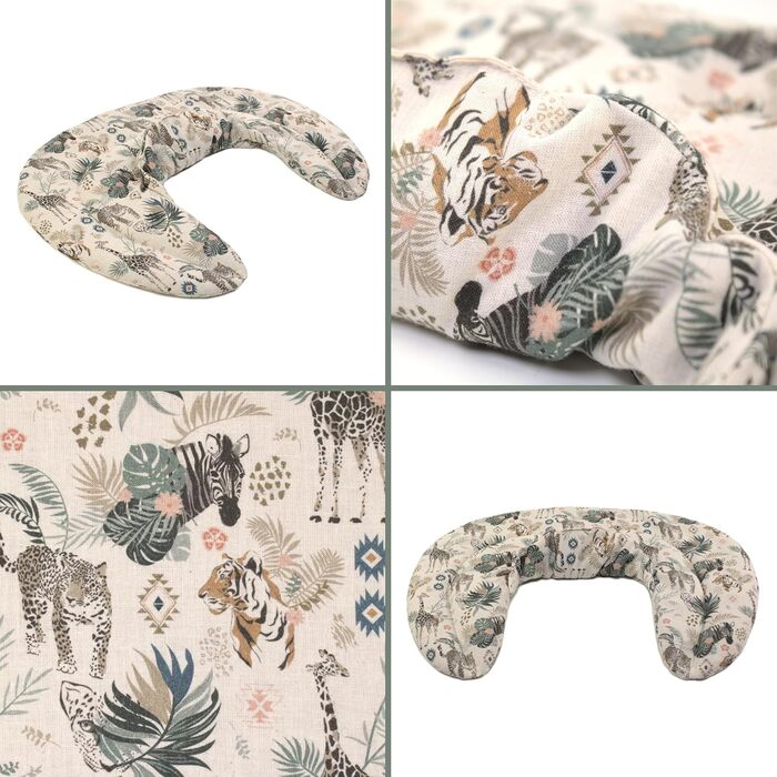 Подушка для шиї зі стійкою, органічна тканина та органічні зерна. Подушка для шиї Дикі тварини, тепла подушка - 2 в 1 - можливе тепло та холод - органічний житньо-пшеничний наповнювач