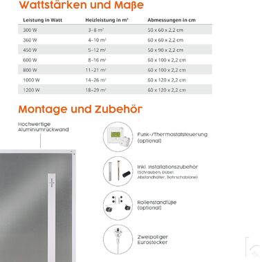 Інфрачервоний обігрівач Knighaus - 1000 Вт - для монтажу на стелю Інфрачервоний стельовий обігрівач Ефективний електричний обігрівач Сертифіковано TV/GS 5-річна гарантія виробника Захист від перегріву Стельовий обігрівач потужністю 1000 Вт без термостата